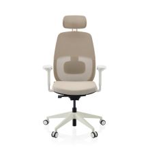 Skandis Pro | med hovedstøtte | Stel: Hvid - Prof kontorstol Beige / Hvid